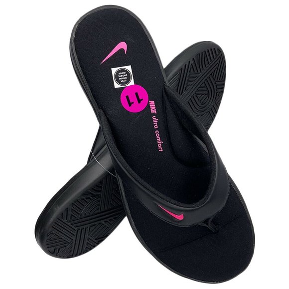 NWT NIKE WOMEN'S BLACK PINK 3 THONG FLIP FLOPS - Picture 3 of 5